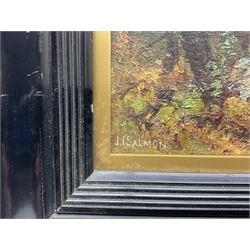 John Cuthbert Salmon (British 1844-1917): A Forest Glade, impasto oil on board signed 15cm x 23cm