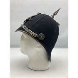 Victorian British Army South Lancashire Regiment 1st Volunteer Battalion other ranks blue cloth home service helmet with helmet plate, spike and chinstrap