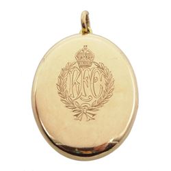 WW1 9ct rose gold hinged locket pendant with Royal Flying Corps and Royal Engineers engraved insignia, with officer photographic portraits within, by Cornelius Desormeaux Saunders & James Francis Hollings (Frank) Shepherd, London 1917

Provenance: From the late professor Derek Colville Scarborough