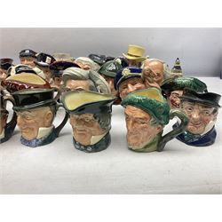 Large collection of Royal Doulton miniature character jugs, to include The Postman D6801, The London 'Bobby' D6762, Old Salt, D6554, Sir Henry Doulton D6703 etc  