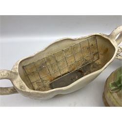 Two Arthur Wood twin handled vases to include one example in the Garden Wall pattern, together with a Beswick Ware merging green, yellow and cream vase, all with marks beneath, tallest H23cm