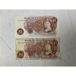 Great British and World banknotes, including Bank of England Page one pound 'EW57', Forde ten shillings 'C41N', various Belgian and Scottish notes etc