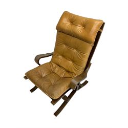 Mid to late 20th century bentwood cantilever armchair with leather seat cushion 