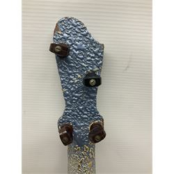 John Grey & Sons banjolele with unusual all over mottled blue and silver textured finish L57cm; in carrying case
