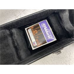 Ozark metal cased resonator guitar with all over chased foliate decoration to the polished finish and mother-of-pearl inlay to the fretboard L100cm; in Stagg hard carrying case