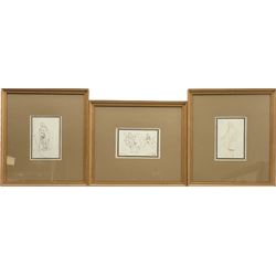 French School (19th century): A Cavalier and Horse Sketch, set three pen sketches by the same hand, one indistinctly signed and titled 18cm x 12cm (3)