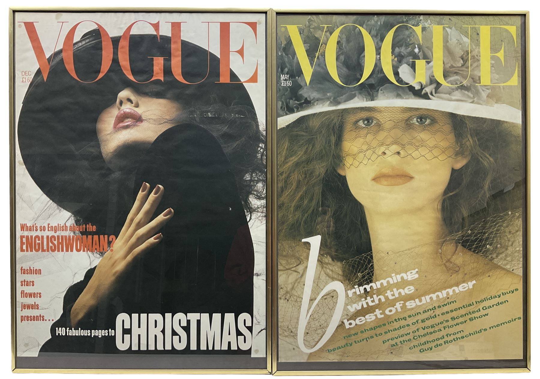 Vintage British Vogue Magazine Cover Posters from 1981, Oct 1983, Dec 1984, Feb & May 1985, with cover shots of Elisabetta Ramella, Jerry Hall, Jenna de Rosnay, Jose Toledo 67cm x 48cm (5)