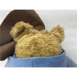 Paddington Bear with plush covered body, brown felt hat, pale blue duffle coat and blue wellingtons H54cm
