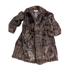 Two Waddingtons sheepskin coats, Maxwell & Cowan rabbit fur coat, Lykafur simulated mink fur coat, faux fur gilet and a leather jacket