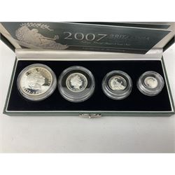 The Royal Mint United Kingdom 2007 silver proof Britannia four coin set, cased with certificate