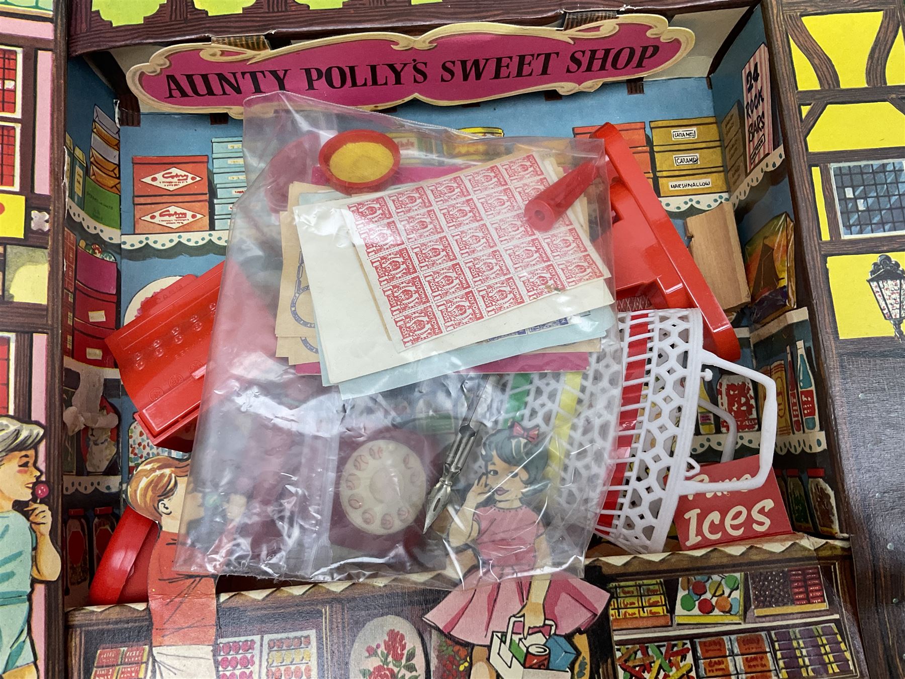 Berwick Toys High Street Shops layout with well-stocked sweet shop and post office; H.C.F. Build A Farm set; and Jukepet battery operated miniature jukebox; all boxed (3)