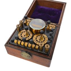 Early 20th century Telegraph Works Line Testing Set, no. 737, stamped Telegraph Works Silvertown London, with brass terminals and a galvanometer in mahogany case