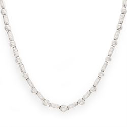 18ct white gold diamond necklace, bezel set with a single round brilliant cut diamond, spa...