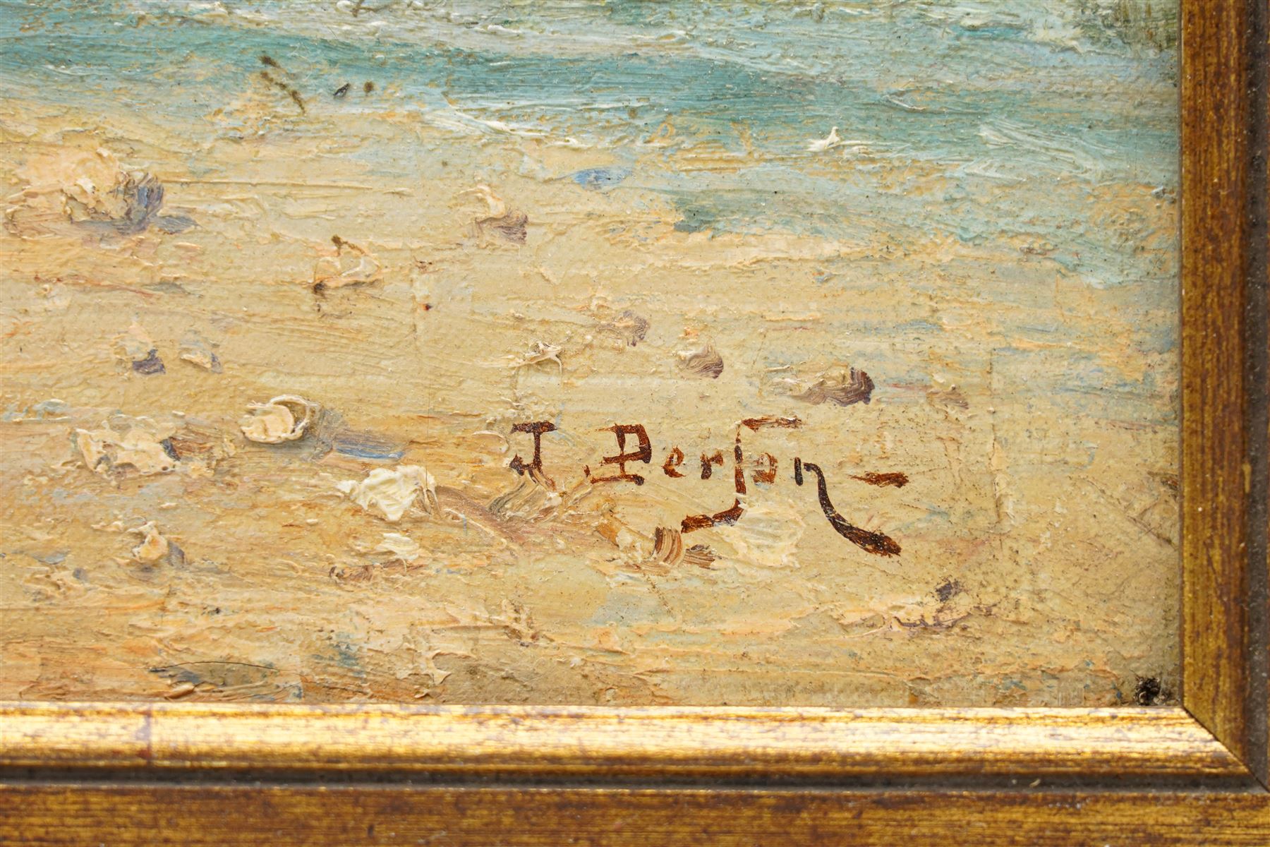 J Person (French School Early 20th Century): Impressionist Scene of Beached Sail Boats, oil on canvas signed 32cm x 44.5cm