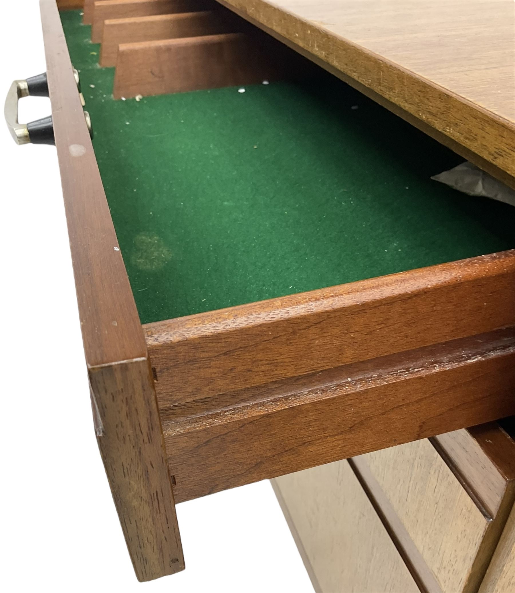 Meredew - mid-20th century teak sideboard, fitted with three drawers and two cupboards