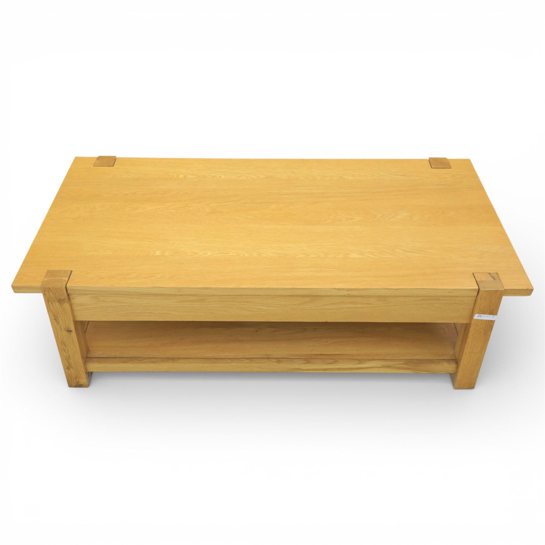 Contemporary light oak coffee table, rectangular with single draw beneath