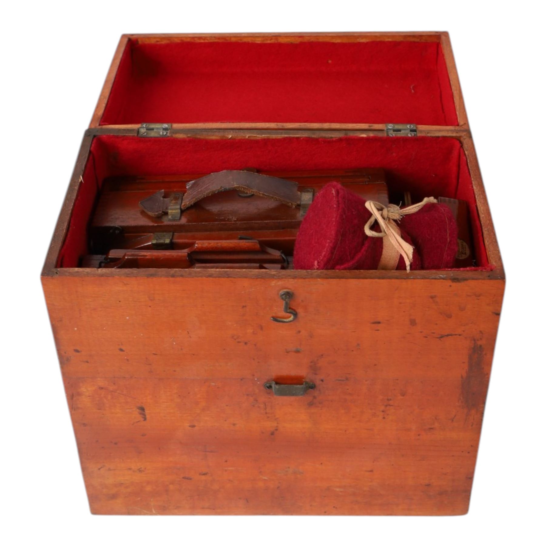 IVORY Early 20th century Taylor's Drug Co. The Albion half plate camera, with brass lens two plates numbered 2 and 4,and accessories, in leather carry case