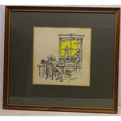  Peering into the Office, pen, ink and gouache signed and dated '77 by Joe Scarborough (British 1938-) 31cm x 31cm  Illustrations for novel on trade unions by Mike Cook- TV presenter  