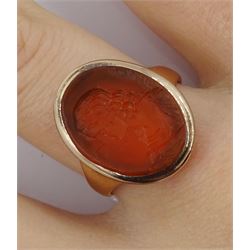 Victorian rose gold carnelian intaglio ring, depicting an angel