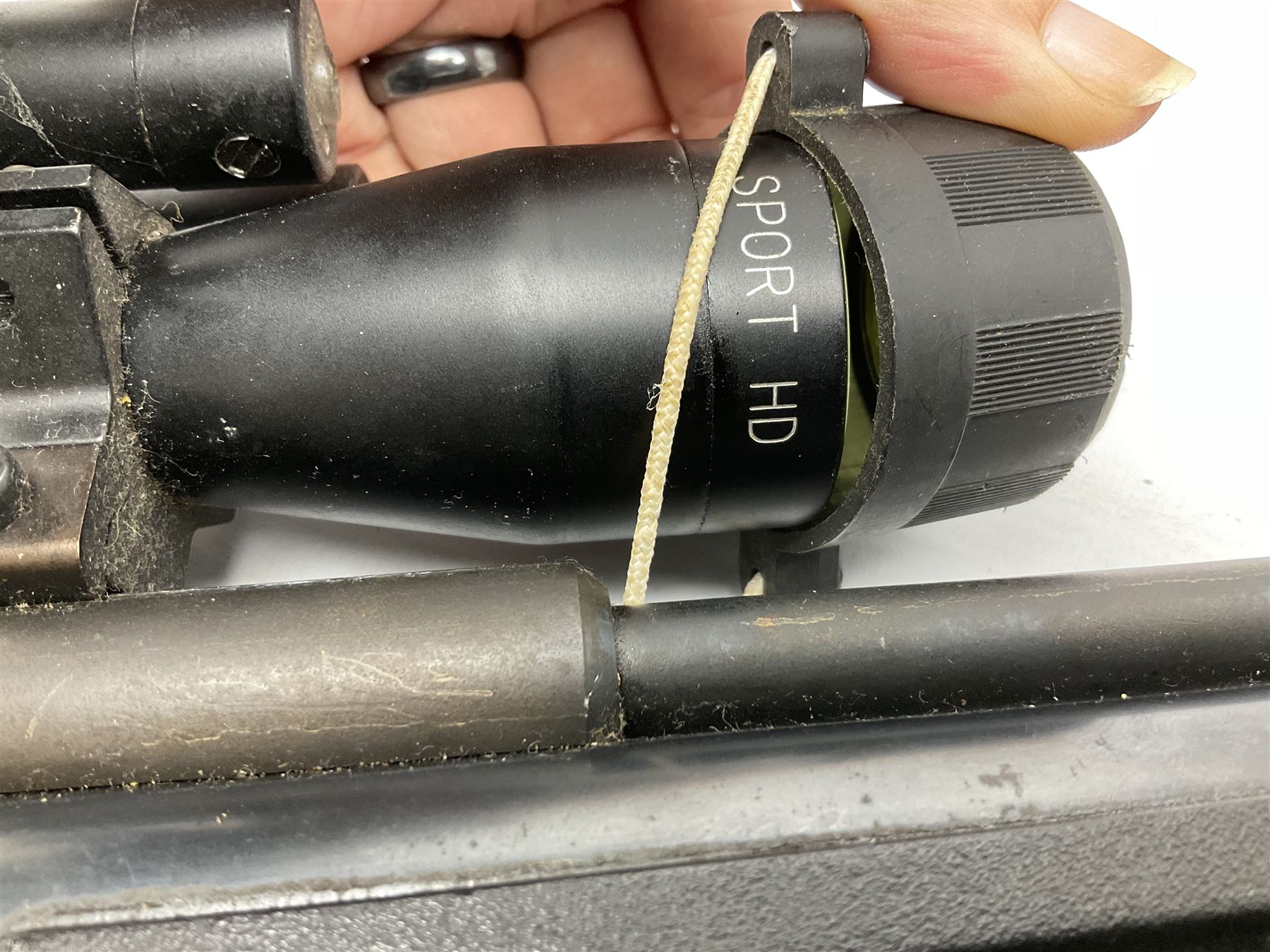 Crosman .22 air rifle with gas cylinder, model AS2250, with bolt action, skeleton stock, moderator and Hawke 4x32 telescopic sight with infra red facility, serial no.803B11493, L88.5cm