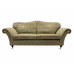 Quality traditional design three seat sofa (L215cm), and matching two seater (L190cm), upholstered in embossed fabric