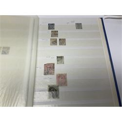 Mostly Great British Queen Victoria stamps, including penny black with black MX cancel, 1840 two pence blue with black cancel, imperf penny reds singles and pairs, perf penny reds stars and plates, various postmarks or cancels, penny reds on pieces or covers, halfpenny 'bantams', other QV issues with some higher values etc, housed in a blue stockbook