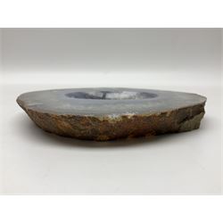 Polished agate geode stone dish, with rough edges, H16cm, L28cm