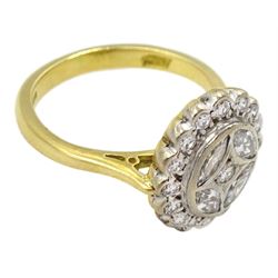 18ct gold diamond marquise cut and round brilliant cut diamond cluster ring, London 1993