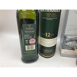Scapa, The Orcadian single malt Scotch whisky, 70cl, 40% vol, Glenallachie, distillery edition speyside single malt Scotch whisky, 70cl, 40% vol, Glenfiddich, 12 year old, single malt Scotch whisky, 70cl, 40% vol and the Glenrothes, vintage reserve single malt whisky, 700ml, 40% vol (4)