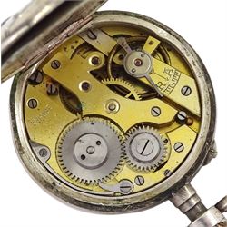 Manis gentleman's 9ct gold manual wind wristwatch, hallmarked, on tan leather strap and a silver cylinder ladies fob pocket watch, the case with embossed floral decoration