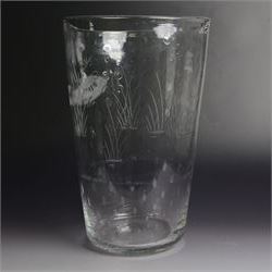 David Hammond for Thomas Webb, glass fish vase, with  air bubble inclusions, etched and engraved with a fish, marked beneath, H30cm