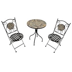 Black painted metal bistro set, circular