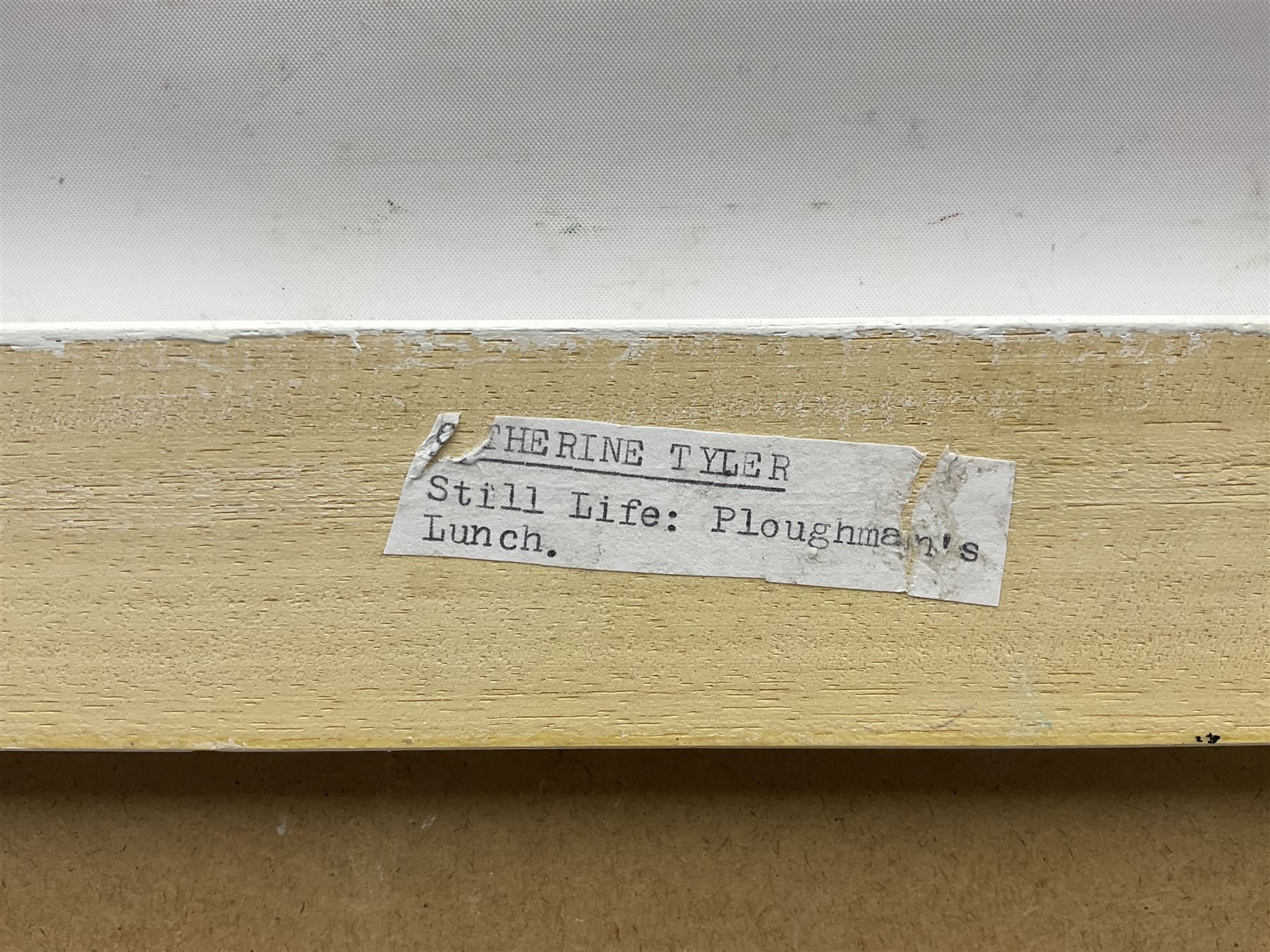 Catherine Tyler (British 1949-): 'Still Life - Ploughman's Lunch', oil on board signed, titled verso 47cm x 63cm