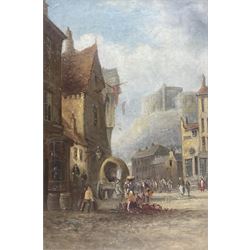 Alfred Montague (British 1832-1883): Continental Street Scene with Flower Sellers, oil on canvas signed and indistinctly dated 44cm x 29cm