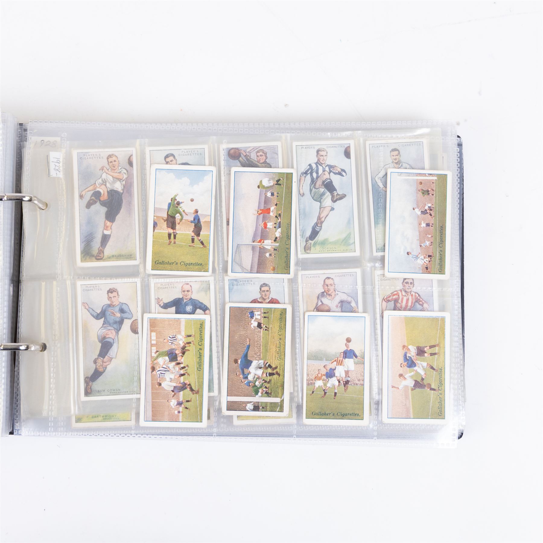 Collection of Edwardian and later Football related trading and cigarette cards, including forty-nine of fifty 1906 Ogden's Football Club Colours, 1922 PALS Footall series, ninety of one hundred 1925 Gallaher Famous Footballers, complete set of forty-four 1926 Ogden's Captains of Association Football Clubs and Colours, complete set of fifty 1927 Players Football Caricatures by MAC,  complete set of fifty 1927 Players Football Caricatures by RIP,  complete set of fifty 1930 Players Association Cup Winners, complete set of 50 1933 Ogdens AFC Nicknames etc, housed in brown cigarette card album