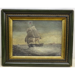  'Shipping off Ascension Island', 20th century oil on canvas signed with initial F 32cm x 43cm  