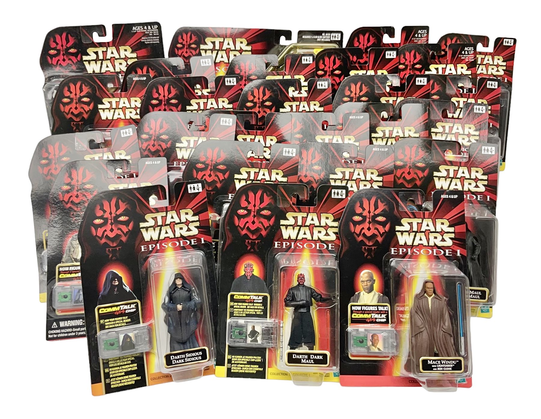 Star Wars - twenty-five 1998/1999 Star Wars Episode One figures and accessory sets by Hasbro in original card backed packaging; both Collection 1 and 2 with Electronic Commtalk reader for each figure's commtalk chip.