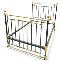 Early 20th century brass mounted iron bedstead, the headboard and footboard of rectangular...