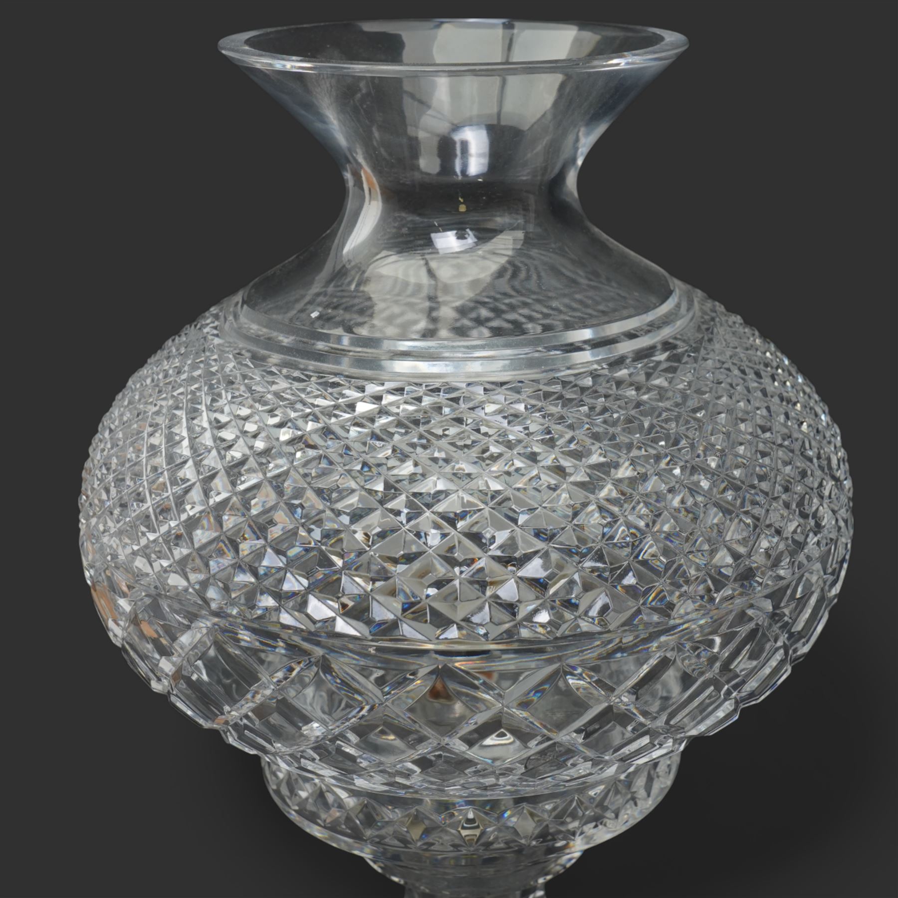 Waterford glass table lamp of baluster form with globe shade and hobnail cut decoration H48cm