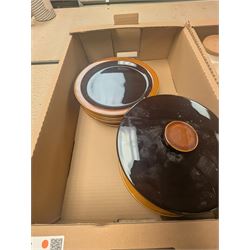 Collection of Hornsea pottery, to include green glazed bird ashtray designed by John Clappison, Bronte pattern part tea and dinner service, including butter dish, teapot, tureen, platter, dinner plates, side plates, oil and vinegar bottles, Heirloom pattern butter dish, etc