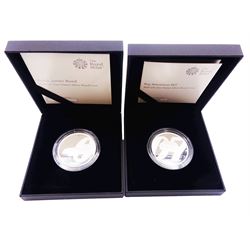 Two The Royal Mint United Kingdom 2020 James Bond 007 one ounce silver proof coins, 'Bond, James Bond' and 'Pay Attention 007', both cased with certificates