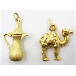  Two 18ct gold pendants - camel and dallah coffee pot stamped 750 approx 5.5gm  