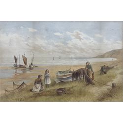 Kate E Booth (British fl.1850-1898): 'Spreading Nets', watercolour signed and titled 34.5c...