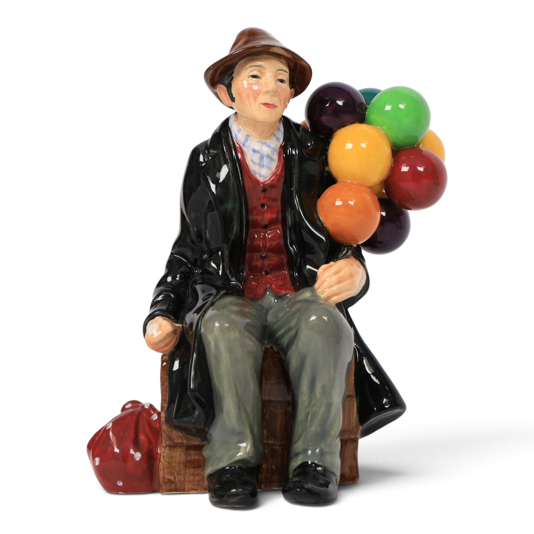 Royal Doulton six balloon seller figures, comprising The Old Balloon Seller HN1315 Biddy Pennyfarthing HN1843, Balloon Girl HN2818, Balloon Boy HN2934, Balloon Lady HN2935 and The Balloon Man HN1954 