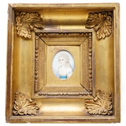 Frederick Buck (Irish 1771-1840): Portrait of 'Edward Deane-Freeman Deane Esq.' (Irish 1760-1826) Wearing a Blue Jacket and Mary Deane Freeman née Plummer (Irish 1760-?) Wearing a White Gown, pair of miniature watercolours on ivory unsigned, the former inscribed verso 7cm x 5cm (2)
Provence: direct from the family of the sitters.
Notes: Jane, the daughter of Mary and Edward, married Sackville Robert Hamilton (1780-1853), the grandson of the The Honourable Henry Hamilton (1692-1743). These items have been registered for sale under Section 10 of the APHA Ivory Act