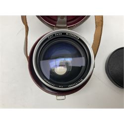 Four Zeiss Ikon camera bodies, to include, Contaflex Super B camera body, serial no. B31591, with 'Carl Zeiss Tessar 2.8/50 lens, serial no.3425553, Contaflex Super BC camera body, serial no. P81728, with 'Carl Zeiss Tessar 2.8/50' lens, serial no 4822280, etc, together with three cased lenses; 'Carl Zeiss Pro-Tessar 1:4 f=115mm' lens, serial no 3734740, 'Carl Zeiss Pr-Tessar 1:3.2 f=85mm' lens, serial no. 3647764 and 'Carl Zeiss Pr-Tessar 1:3.2 f=35mm' lens, and other Zeiss Ikon equipment 