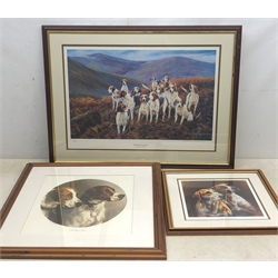 Terrence Macklin (20th/21st Century): 'Hillside Hounds', limited edition coloured lithograph signed and numbered 156/850 in pencil 42cm x 59cm and two other foxhound prints (3)