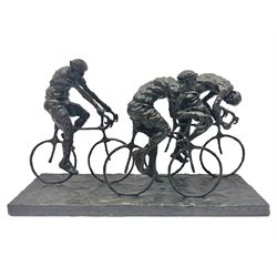 Grant Palmer; Wheels On Fire, limited edition bronze of cyclists, H21cm