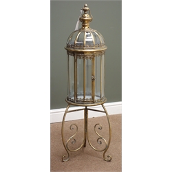 Bronzed finish circular lantern with carrying handle on stand, D34cm, H115cm