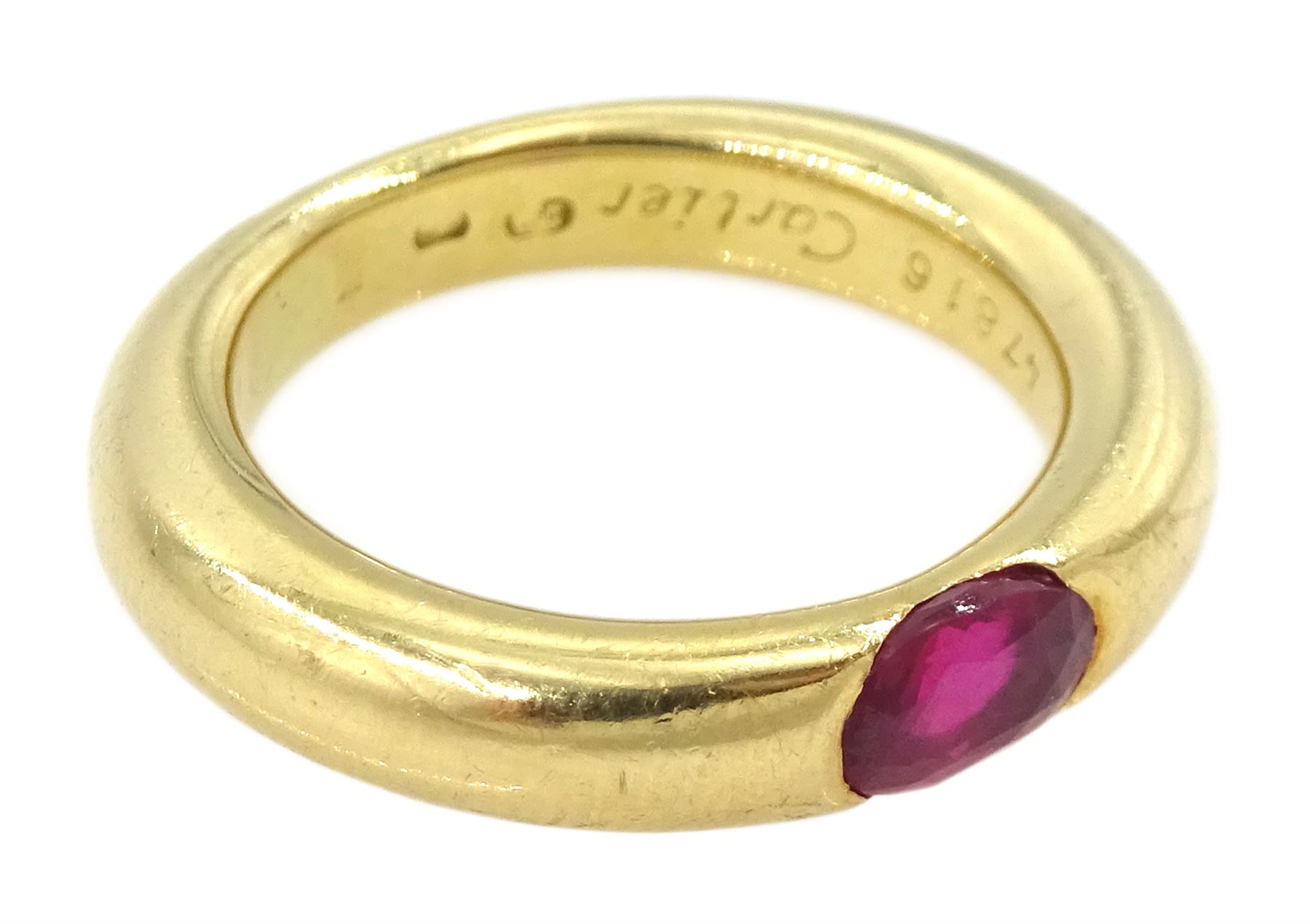  Cartier Ellipse 18ct gold single stone ruby ring, hallmarked, boxed